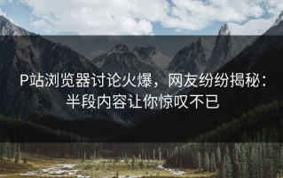 P站浏览器讨论火爆，网友纷纷揭秘：半段内容让你惊叹不已