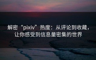 解密“pixiv”热度：从评论到收藏，让你感受到信息量密集的世界