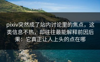 pixiv突然成了站内讨论里的焦点，这类信息不热，却往往最能解释前因后果：它真正让人上头的点在哪