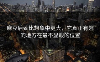 麻豆后劲比想象中更大，它真正有趣的地方在最不显眼的位置