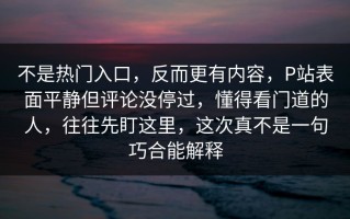 不是热门入口，反而更有内容，P站表面平静但评论没停过，懂得看门道的人，往往先盯这里，这次真不是一句巧合能解释